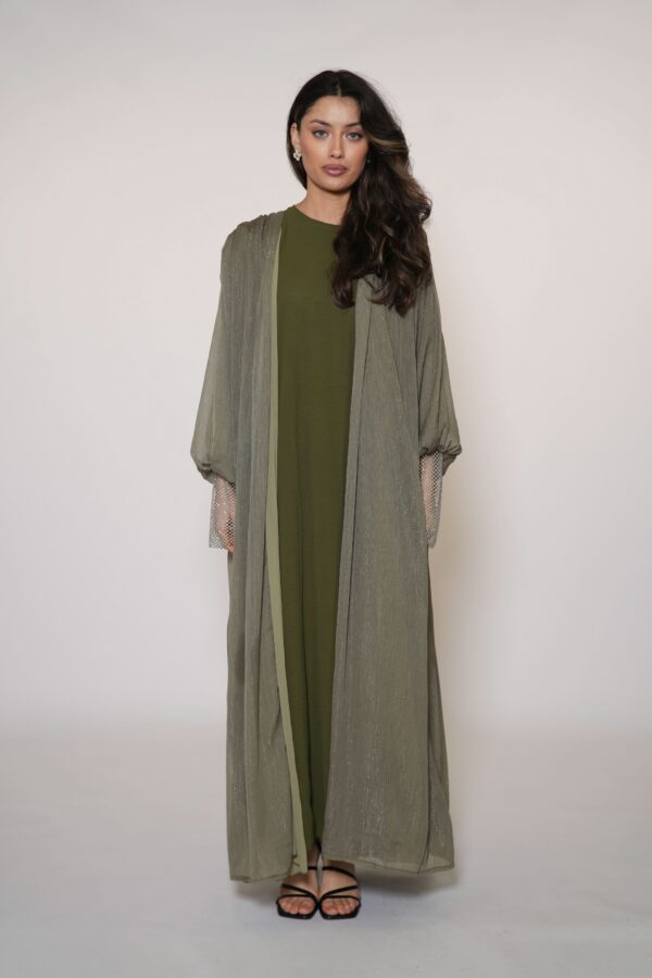 Sweene Shimmer Abaya – Elegantes Olive mit dezentem Glanz - Image 5